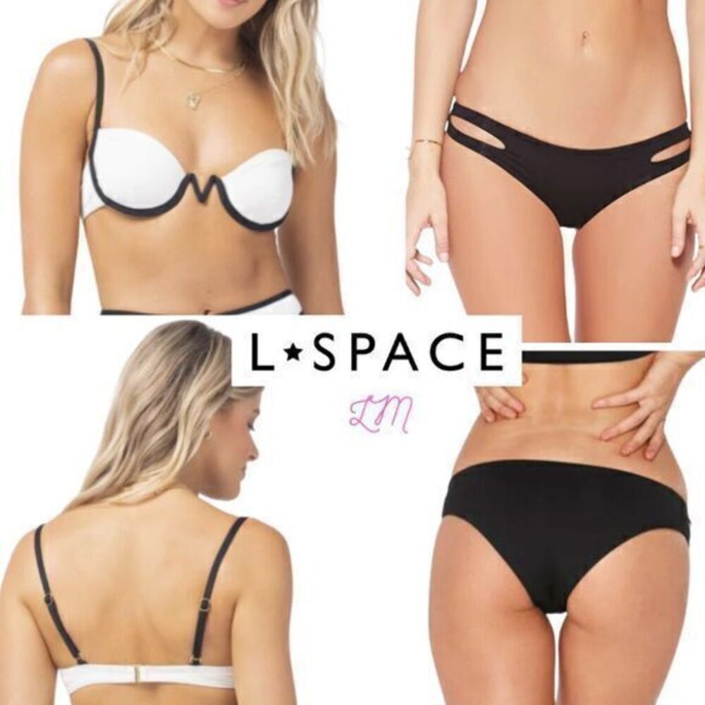 L Space Nico Bikini Underwire Top Cream Black Estella Bottom 2 Piece Small
